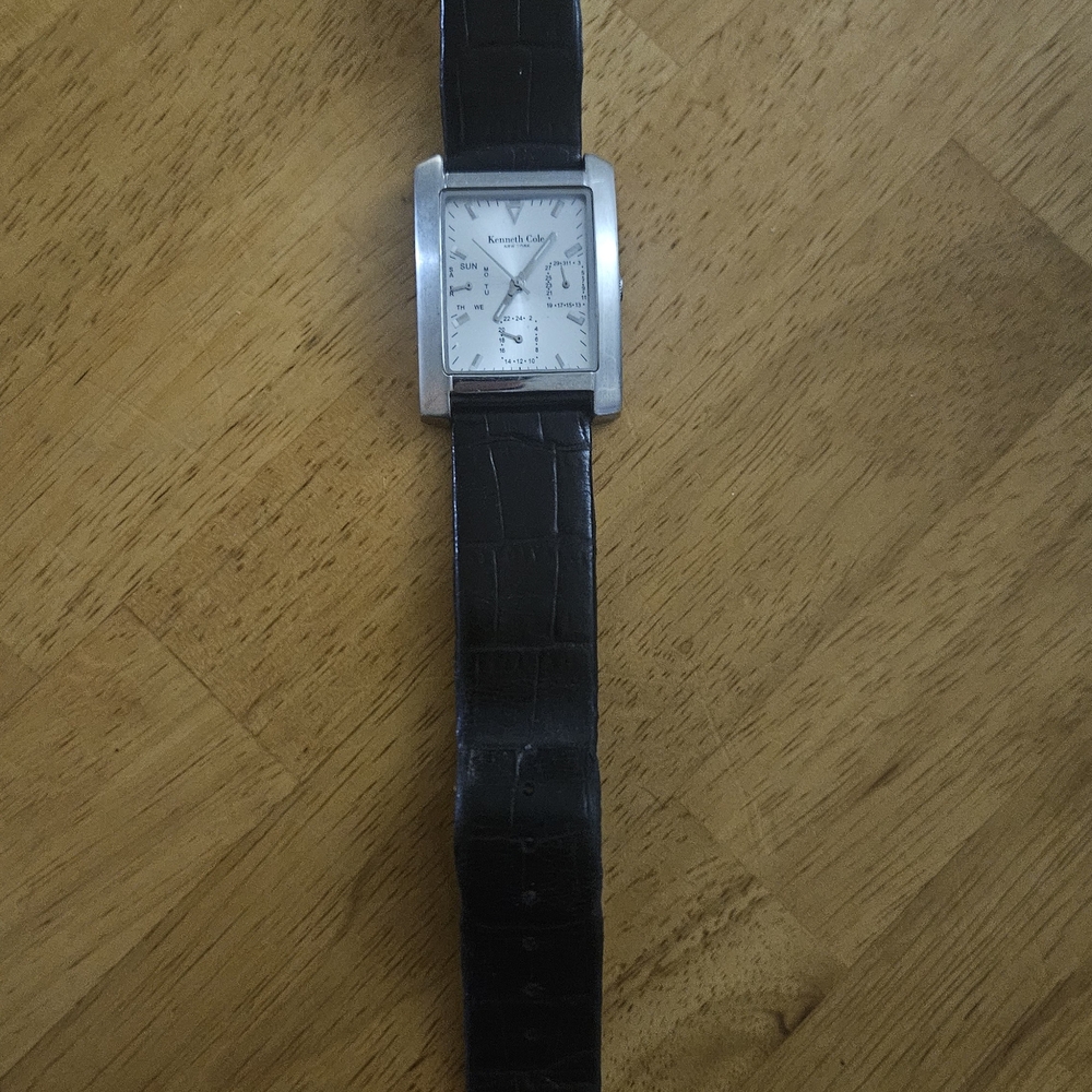 Kenneth Cole Silver Case Watch with Black Strap